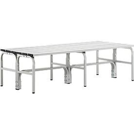 Sypro Wolf, Garderobenbank, doppelseitig, ohne Lehne, Umkleidebank, Stahlrohr/Alu, doppelt, 1500 mm lang, lichtgrau