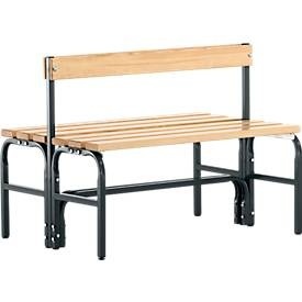 Sypro Wolf, Garderobenbank halbhoch mit Rückenlehne, doppelseitig, Umkleidebank, Stahlrohr/Holz, doppelt, mit Rückenteil, L 1015 mm, anthrazit