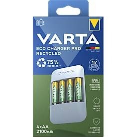 Varta, Varta Eco Charger Pro Rundzellen-Ladegerät NiMH Micro (AAA), Mignon (AA), VARTA Akku Ladegerät Eco Charger Pro Recycled, aus 75% Recyclingmaterial, inkl. USB-Typ-C Ladekabel und 4x AA 2100 mAh NiMH-Akkus