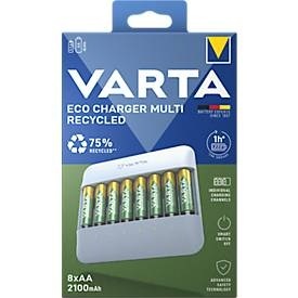Varta, Varta Eco Charger Multi Rundzellen-Ladegerät NiMH Micro (AAA), Mignon (AA), VARTA Batterie-Ladegerät Eco Charger Multi Recycled, für NiMH-Akkus, USB-C, 100-240 V, inkl. 8x AA 2100mAh Akkus