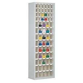 undefined, Vorratsschrank, Volumen 333 l, 69 herausnehmbare Lagerboxen mit Griffmulde, B 665 x T 250 x H 2000 mm, l.grau/transp., Magazinschrank, Volumen 333 l, 69 herausnehmbare Klappkästen mit Griffmulde, B 665 x T 250 x H 2000 mm, lichtgrau/transparent