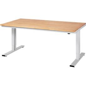 RAU, RAU Arbeitsplatz, höhenverstellbar Buche massiv, Tragkraft 300 kg BxT 2000 x 1000 mm, RAU Arbeitstisch, elektrisch höhenverstellbar, Höhe 720 - 1120 mm, Buchenplatte massiv, BxT 2000 x 1000 mm