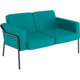 MEET_by_Paperflow, Zweisitzer Sofa meet by Paperflow MEDSO Klassik, gepolstert, Sitzfläche austauschbar, B 1040 x T 515 x H 410 mm, Stoff und Stahl, blau/mattschwarz