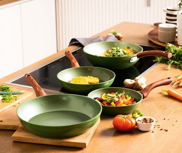 Just Vegan, Aluminium-Pfanne 'CeraVegan' mit pflanzlicher Keramik-Antihaftbeschichtung auf Basis von Avocado-Öl, Ø 28 cm Just Vegan Grün, 