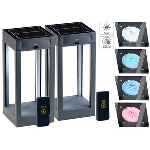 Lunartec, Lunartec 2er-Set Outdoor-Solar-Laternen, RGB+W-LEDs, Fernbedienung, 80 lm, 1 W, 2er-Set Outdoor-Solar-Laternen, RGB+W-LEDs, Fernbedienung, 80 lm, 1 W