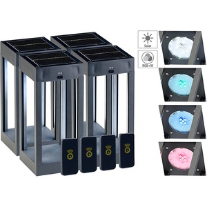Lunartec, Lunartec 4er-Set Outdoor-Solar-Laterne, RGB+W-LEDs, Fernbedienung, 80 lm, 1 W, 4er-Set Outdoor-Solar-Laterne, RGB+W-LEDs, Fernbedienung, 80 lm, 1 W