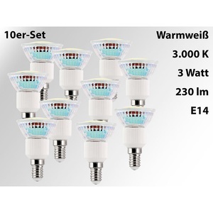 Luminea, Luminea 10er-Set LED-Spots, Sockel E14, 3 Watt, 230 Lumen, warmweiss (3000 K), 10er-Set LED-Spots, Sockel E14, 3 Watt, 230 Lumen, warmweiß (3000 K)