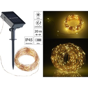 Lunartec, Solar-Lichterkette aus Kupferdraht, 200 warmweiße LEDs, 8 Modi, 20 m, Solar-Lichterkette aus Kupferdraht, 200 warmweiße LEDs, 8 Modi, 20 m