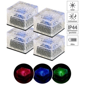 Lunartec, Lunartec 4er-Set Solar-RGB-LED-Glasbausteine, Dämmerungsssensor, 7 x 5,4 x 7 cm, 4er-Set Solar-RGB-LED-Glasbausteine, Dämmerungsssensor, 7 x 5,4 x 7 cm