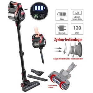 Sichler Haushaltsgeräte, Sichler Haushaltsgeräte 2in1-Akku-Zyklon-Staubsauger mit elektrischer Bürste, 120 Watt, 21,9 V, 2in1-Akku-Zyklon-Staubsauger mit elektrischer Bürste, 120 Watt, 21,9 V