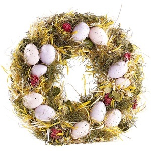 Britesta, Britesta Osterkranz mit rosa- und fliederfarbenen Eiern, gelbem Stroh, Ø 34 cm, Osterkranz mit rosa- und fliederfarbenen Eiern, gelbem Stroh, Ø 34 cm