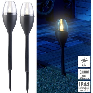 Lunartec, Lunartec 2er-Set Solar-Akku-Gartenfackeln, LED in Flammen-Optik, Flackerlicht, 2er-Set Solar-Akku-Gartenfackeln, LED in Flammen-Optik, Flackerlicht