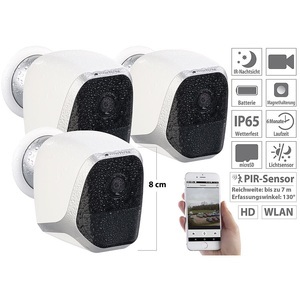 VisorTech, VisorTech 3er-Set IP-HD-Überwachungskameras mit App, IP65, bis 6 Monate Laufzeit, 3er-Set IP-HD-Überwachungskameras mit App, IP65, bis 6 Monate Laufzeit