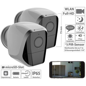 VisorTech, VisorTech 2er-Set Full-HD-IP-Überwachungskameras mit App und Akku-Betrieb, IP65, 2er-Set Full-HD-IP-Überwachungskameras mit App und Akku-Betrieb, IP65