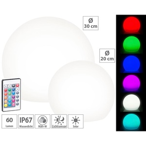 Lunartec, Lunartec Bundel Solar-LED-Leuchtkugeln mit Fernbedienung, Ø20cm + Ø30cm, 2er-Set Solar-LED-Leuchtkugeln mit Fernbedienung, Ø 20 cm + Ø 30 cm
