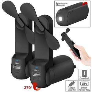 Pearl, Pearl 3in1-Mini-Ventilator mit Powerbank & Taschenlampe, 2.000 mAh, 2er-Set, 3in1-Mini-Ventilator mit Powerbank & Taschenlampe, 2.000 mAh, 2er-Set