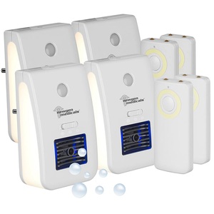 newgen medicals, 4er-Set 2in1-Ionisator-Luftreiniger & Nachtlicht, Fernbedienung, Timer, 4er-Set 2in1-Ionisator-Luftreiniger & Nachtlicht, Fernbedienung, Timer