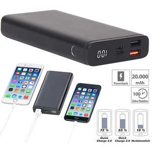 revolt, revolt Powerbank mit Quick Charge 3.0 und USB Typ C PD, 20.000 mAh, 3 A, 18 W, Powerbank mit Quick Charge 3.0 und USB Typ C PD, 20.000 mAh, 3 A, 18 W