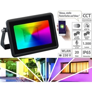 Luminea Home Control, WLAN-RGB-CCT-Fluter, App, Sprachsteuerung, 1.500 lm, 20 W, IP65 / Led Strahler, WLAN-RGB-CCT-Fluter, App, Sprachsteuerung, 1.500 lm, 20 W, IP65