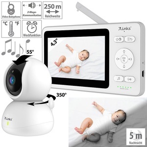 7links, "xVideo-Babyphone, dreh- & schwenkbare Kamera, 11 cm (4,3"") Farbdisplay / Babyphone"