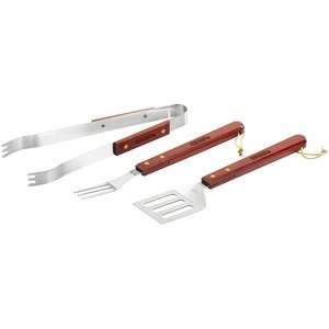 Pearl, Pearl 3-teiliges Grillbesteck aus Edelstahl mit extralangen Echtholz-Griffen, 3-teiliges Grillbesteck aus Edelstahl mit extralangen Echtholz-Griffen