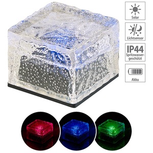 Lunartec, Lunartec Solar-RGB-LED-Glasbaustein mit Dämmerungsssensor, 7 x 5,4 x 7 cm, IP44, Solar-RGB-LED-Glasbaustein mit Dämmerungsssensor, 7 x 5,4 x 7 cm, IP44