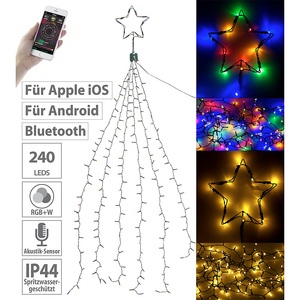 Lunartec, Lunartec Christbaum-Überwurf-Lichterkette, 240 RGBW-LEDs, Bluetooth & App, IP44, Christbaum-Überwurf-Lichterkette, 240 RGBW-LEDs, Bluetooth & App, IP44