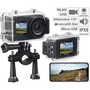 Somikon, Somikon UHD-Action-Cam mit 2 Displays, WLAN und Sony-Bildsensor, IPX8, UHD-Action-Cam mit 2 Displays, WLAN und Sony-Bildsensor, IPX8