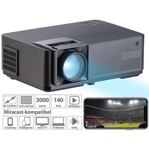 SceneLights, LED-LCD-Beamer mit WLAN, Media-Player, 1280x800 Pixel (WXGA), 3.000 lm, LED-LCD-Beamer mit WLAN, Media-Player, 1280x800 Pixel (WXGA), 3.000 lm