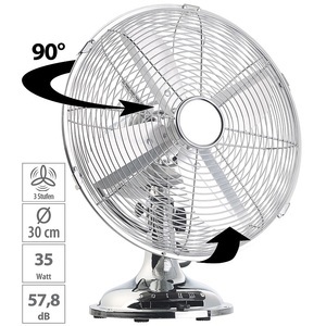 Sichler Haushaltsgeräte, Sichler Haushaltsgeräte Vollmetall-Tisch-Ventilator im Retro-Look, Oszillation, 35 W, Ø 30 cm, Vollmetall-Tisch-Ventilator im Retro-Look, Oszillation, 35 W, Ø 30 cm