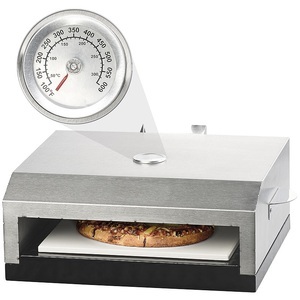 Rosenstein & Söhne, Rosenstein & Söhne Pizzaofen-Grillaufsatz mit Steinplatte & Temperaturanzeige bis 300 °C, Pizzaofen-Grillaufsatz mit Steinplatte & Temperaturanzeige bis 300 °C