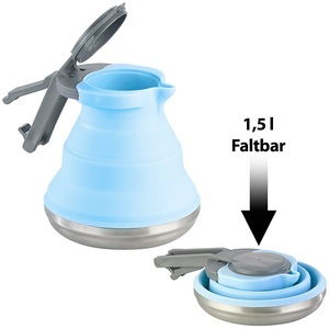 Rosenstein & Söhne, Rosenstein & Söhne Faltbarer Silikon-Camping-Wasserkessel mit Edelstahlboden, 1,5 Liter, Faltbarer Silikon-Camping-Wasserkessel mit Edelstahlboden, 1,5 Liter