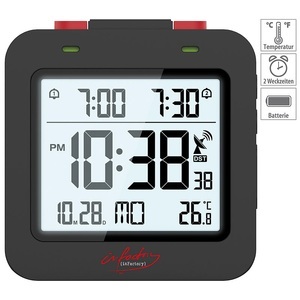 Infactory, infactory Digitaler Reise-Funkwecker mit Thermometer, Datum, Dual-Alarm, schwarz, Digitaler Reise-Funkwecker mit Thermometer, Datum, Dual-Alarm, schwarz