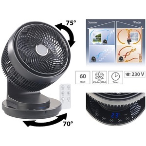 Sichler Haushaltsgeräte, Sichler Haushaltsgeräte Digitaler 3D-Robo-Raumventilator und Luftzirkulator, 60 Watt, Ø 23 cm, Digitaler 3D-Robo-Raumventilator und Luftzirkulator, 60 Watt, Ø 23 cm