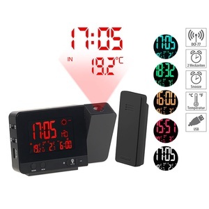 Infactory, infactory Funk-Wetterstation mit Projektions-Wecker, Aussensensor & USB, schwarz, Funk-Wetterstation mit Projektions-Wecker, Außensensor & USB, schwarz