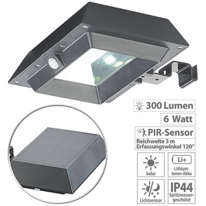 Lunartec, Lunartec 2in1-Solar-LED-Dachrinnen- & Wandleuchte, PIR-Sensor, 300 lm, schwarz, 2in1-Solar-LED-Dachrinnen- & Wandleuchte, PIR-Sensor, 300 lm, schwarz