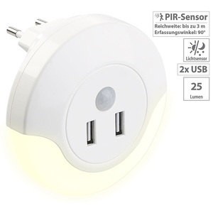 Luminea, Luminea LED-Steckdosen-Nachtlicht mit PIR- und Lichtsensor, 2x USB (10 Watt), LED-Steckdosen-Nachtlicht mit PIR- und Lichtsensor, 2x USB (10 Watt)