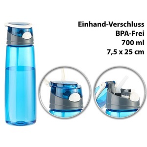 Pearl, Pearl BPA-freie Kunststoff-Trinkflasche mit Einhand-Verschluss, 700 ml, blau, BPA-freie Kunststoff-Trinkflasche mit Einhand-Verschluss, 700 ml, blau