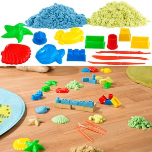 Playtastic, Playtastic Kinetischer Sand in 2 Farben, je 300 g, mit Sand-Formen und Werkzeugen, 2er-Set kinetischer Sand, je 300 g, bunt, mit Sand-Formen und Werkzeug