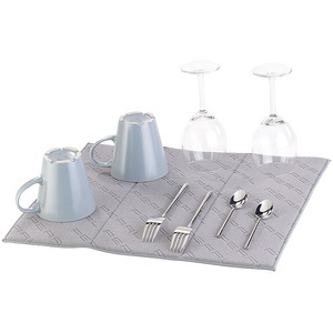 Pearl, Pearl Weiche Mikrofaser-Abtropfmatte, saugfähig, faltbar, grau, 40 x 50 cm, Weiche Mikrofaser-Abtropfmatte, saugfähig, faltbar, grau, 40 x 50 cm
