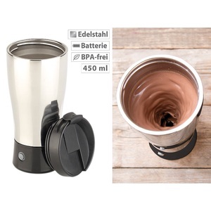 Rosenstein & Söhne, Rosenstein & Söhne Selbstrührender Thermobecher mit elektrischem Quirl, 450 ml, BPA-frei, Selbstrührender Thermobecher mit elektrischem Quirl, 450 ml, BPA-frei