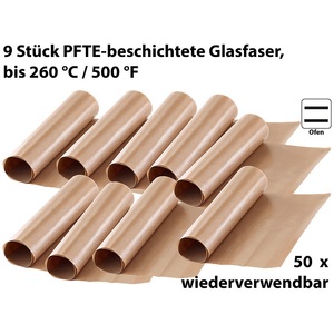 Rosenstein & Söhne, Rosenstein & Söhne Dauer-Backpapier & Antihaft-Bratfolie aus Glasfaser, beige, 9 Stück, Dauer-Backpapier & Antihaft-Bratfolie aus Glasfaser, beige, 9 Stück