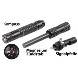 Pearl, Pearl 3in1-Feuerstarter, Notfall-Pfeife & Kompass im Aluminium-Gehäuse, 21 g, 3in1-Feuerstarter, Notfall-Pfeife & Kompass im Aluminium-Gehäuse, 21 g