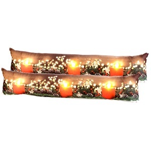 Infactory, 2er-Set Zugluftstopper-Deko-Kissen, Kerzen-Motiv, 3 LEDs, 90 x 20 cm