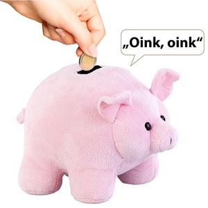 infactory Grunzendes Plüsch-Sparschwein mit Batteriebetrieb, rosa