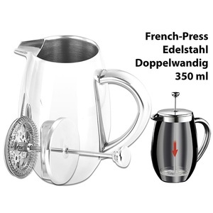 Rosenstein & Söhne, Rosenstein & Söhne Thermo-Kaffeebereiter, French-Press, Edelstahl, doppelwandig, 350 ml, Thermo-Kaffeebereiter, French-Press, Edelstahl, doppelwandig, 350 ml