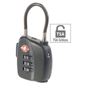 Pearl, Pearl TSA-Koffer-Zahlenschloss mit flexiblem Stahlkabel & 3-stelligem Code, TSA-Koffer-Zahlenschloss mit flexiblem Stahlkabel & 3-stelligem Code