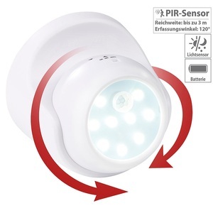 Luminea, Luminea Kabelloser LED-Strahler, Bewegungssensor, 360° drehbar, 100 lm, weiss, Kabelloser LED-Strahler, Bewegungssensor, 360° drehbar, 100 lm, weiss