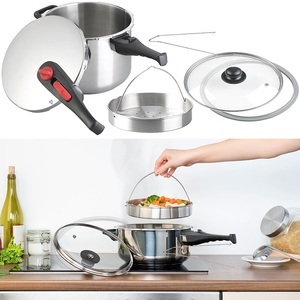 Rosenstein & Söhne, Rosenstein & Söhne Edelstahl-Schnellkochtopf mit Dampfgar-Einsatz, bis 90 kPa, 6 l, Edelstahl-Schnellkochtopf mit Dampfgar-Einsatz, bis 90 kPa, 6 l