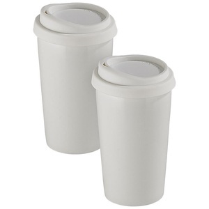Rosenstein & Söhne, Rosenstein & Söhne 2 Coffee-to-go-Becher aus Keramik, Silikondeckel, 250 ml, doppelwandig, 2 Coffee-to-go-Becher aus Keramik, Silikondeckel, 250 ml, doppelwandig